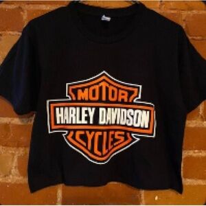 Harley-Davidson Black Cropped Tee with Orange Emblem